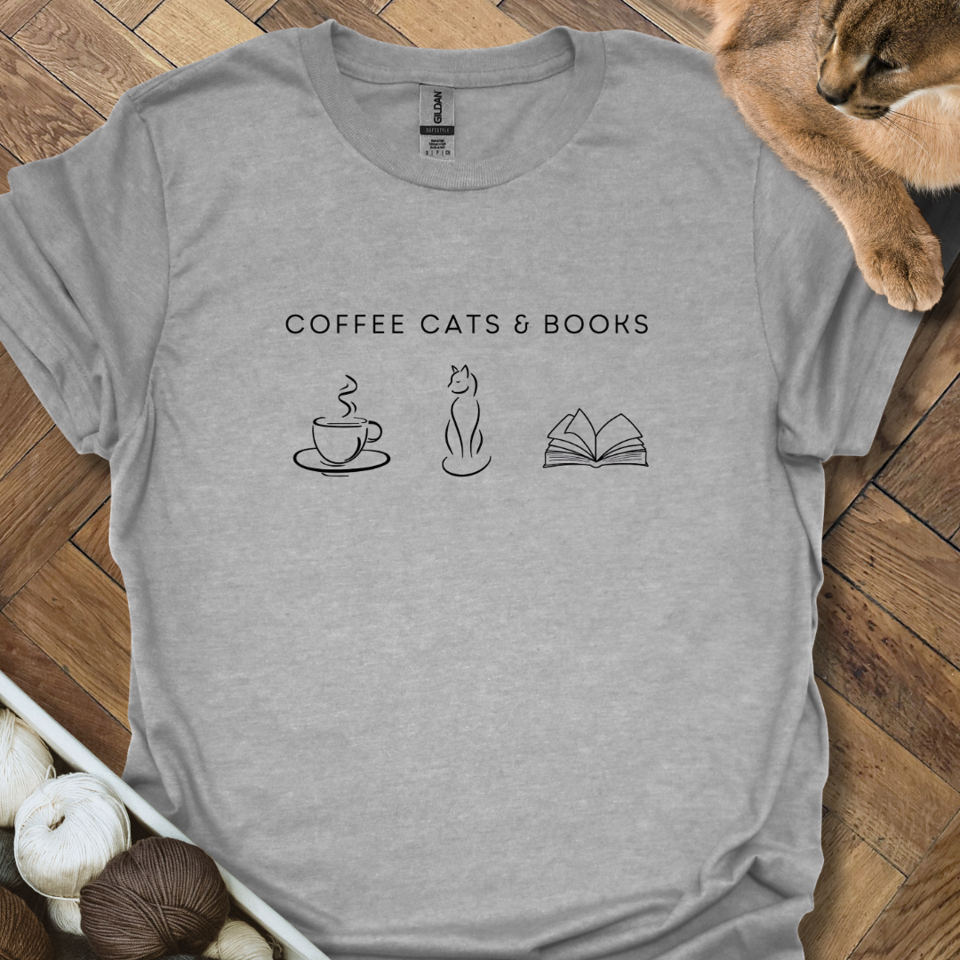Coffee Cats & Books T-Shirt